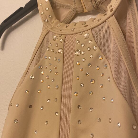 WEISSMAN Ivy Sky Dance Costume beige tan nude Crystal Halter Leotard MT10716-LC - Picture 7 of 12